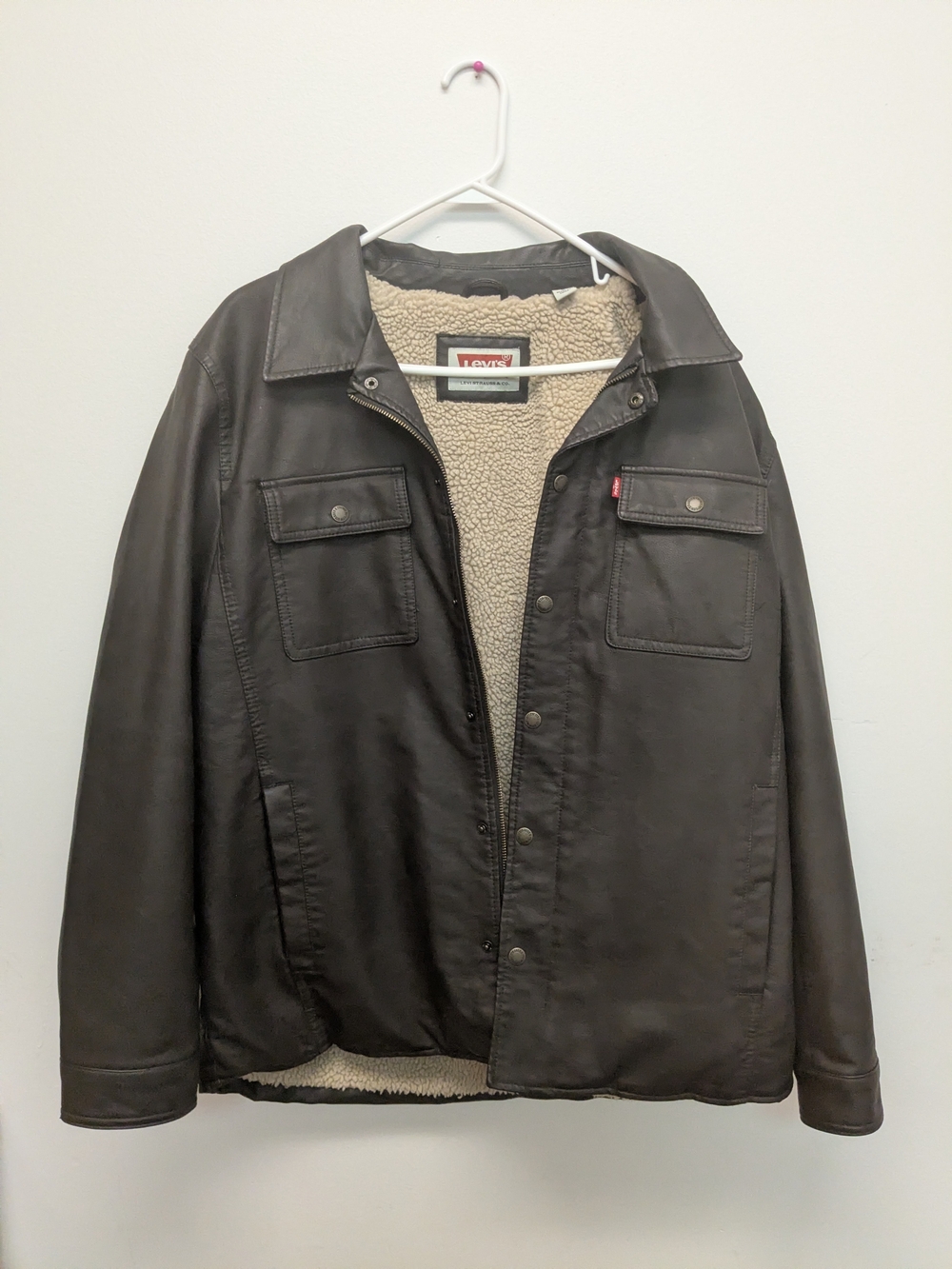 Levi's Men's Dark Brown Sherpa-Lined Faux Leather Jacket